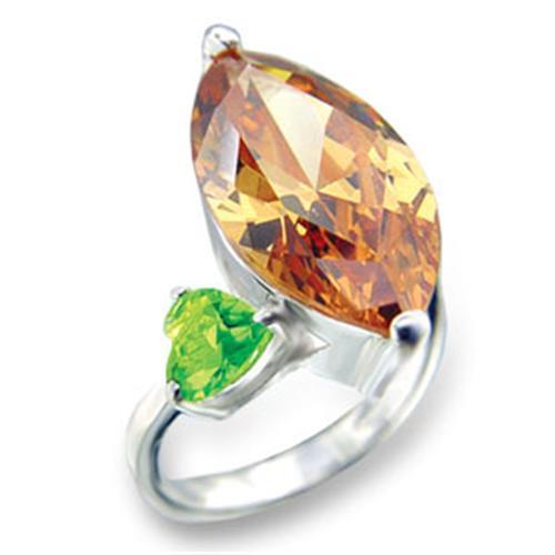413331 - High-Polished 925 Sterling Silver Ring with AAA Grade CZ  in Champagne-0