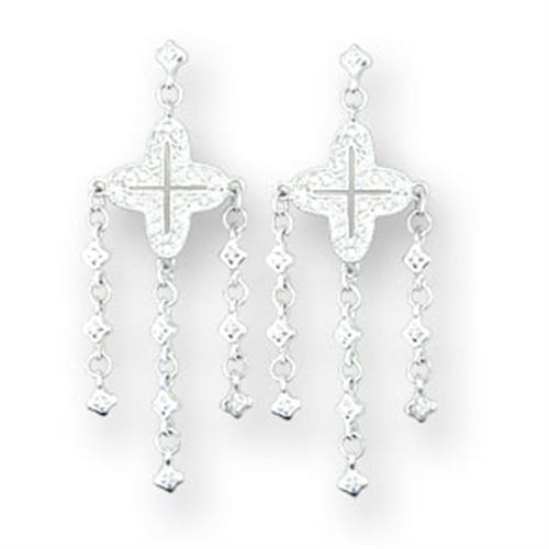 414222 - High-Polished 925 Sterling Silver Earrings with AAA Grade CZ  in Clear-0
