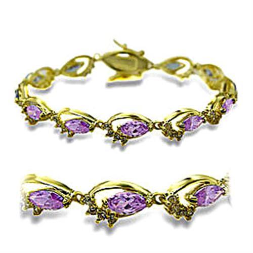 415702 - Gold Brass Bracelet with AAA Grade CZ  in Light Amethyst-0