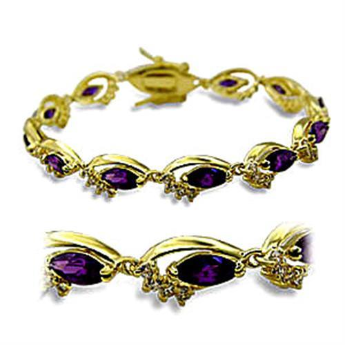 415703 - Gold Brass Bracelet with AAA Grade CZ  in Amethyst-0