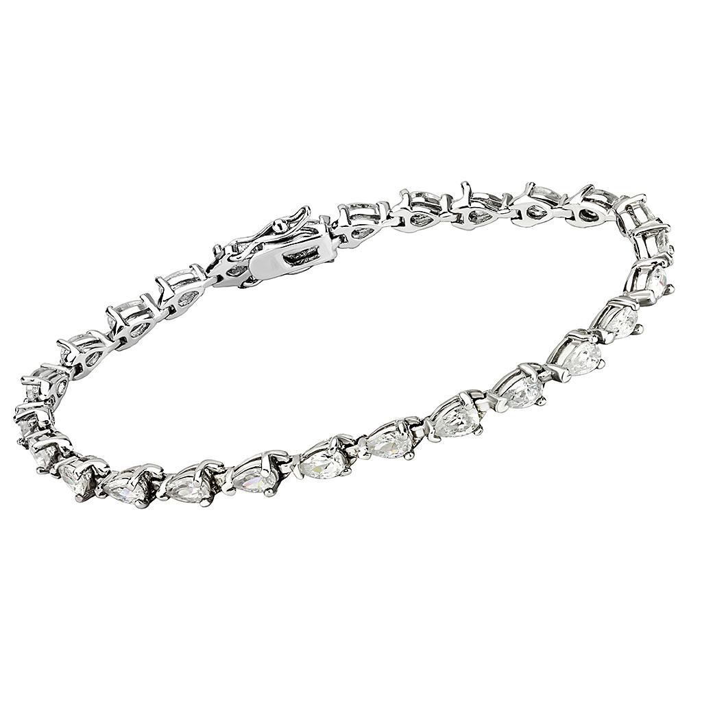 415803 - Rhodium Brass Bracelet with AAA Grade CZ  in Clear-0