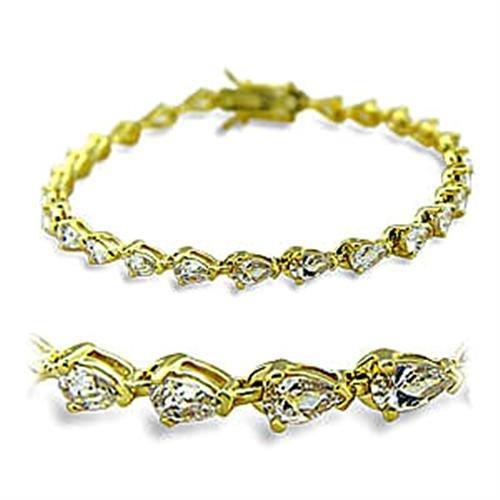 415804 - Gold Brass Bracelet with AAA Grade CZ  in Clear-0