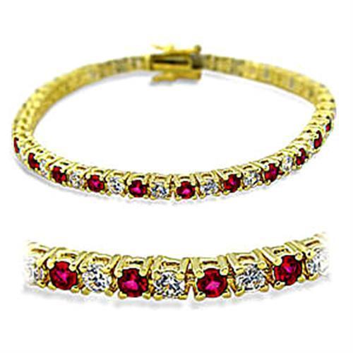 415901 - Gold Brass Bracelet with Synthetic Garnet in Ruby-0