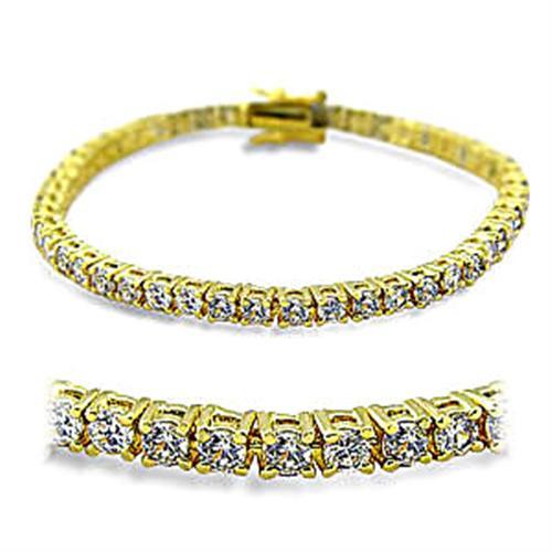 415904 - Gold Brass Bracelet with AAA Grade CZ  in Clear-0