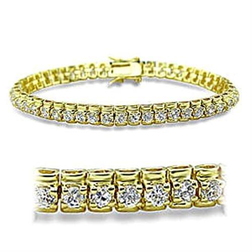 415906 - Gold Brass Bracelet with AAA Grade CZ  in Clear-0