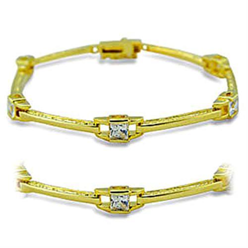 416004 - Gold Brass Bracelet with AAA Grade CZ  in Clear-0
