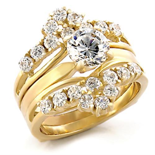 TK2948 - IP Gold(Ion Plating) Stainless Steel Ring with AAA Grade CZ  in Clear-0