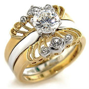 44710 - Gold+Rhodium Brass Ring with AAA Grade CZ  in Clear-0
