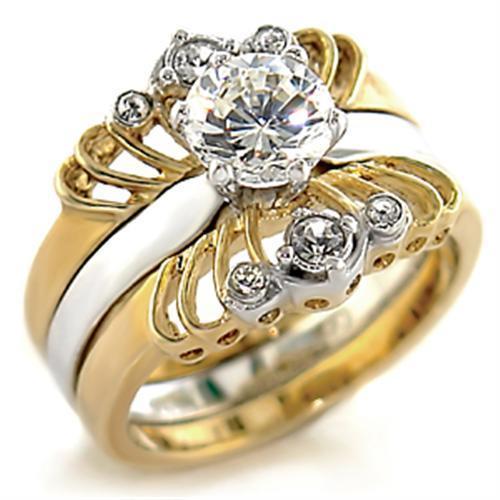 44710 - Gold+Rhodium Brass Ring with AAA Grade CZ  in Clear-0