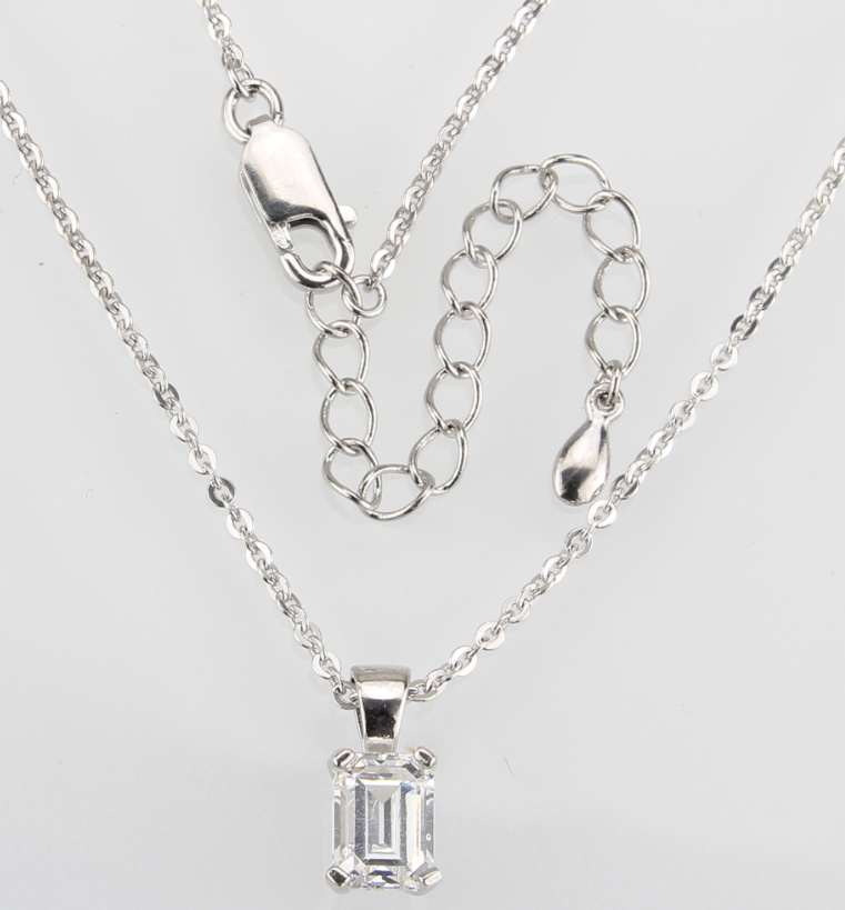 LOS896 - Rhodium 925 Sterling Silver Chain Pendant with AAA Grade CZ  in Clear-2