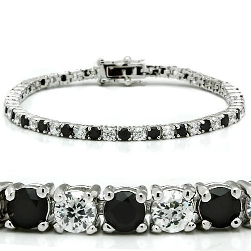 46903 - Rhodium Brass Bracelet with AAA Grade CZ  in Black Diamond-0