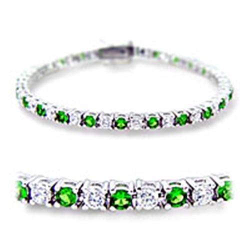 46906 - Rhodium Brass Bracelet with Synthetic Spinel in Emerald-0