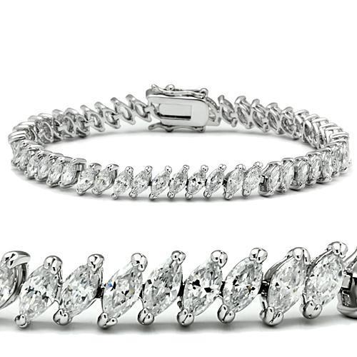 47106 - Rhodium Brass Bracelet with AAA Grade CZ  in Clear-0