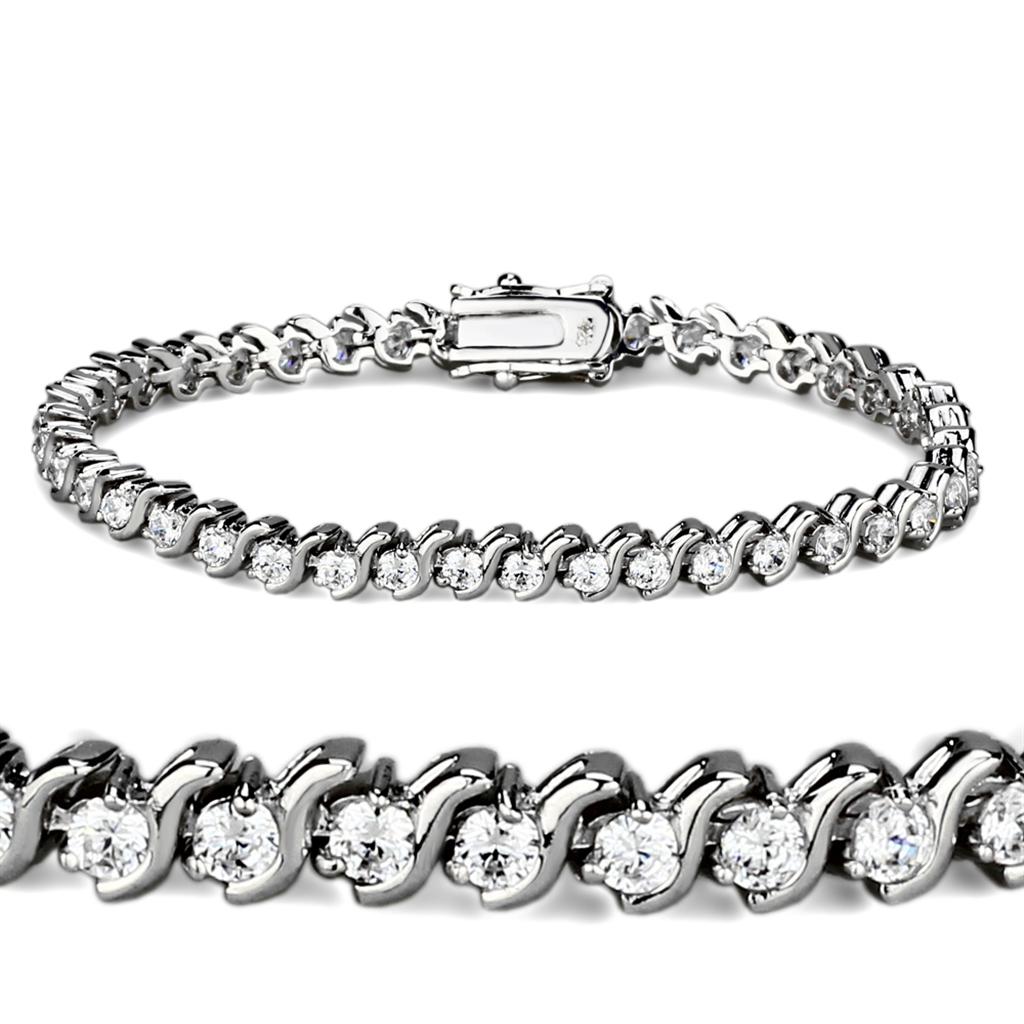 47203 - Rhodium Brass Bracelet with AAA Grade CZ  in Clear-0