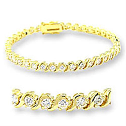47204 - Gold Brass Bracelet with AAA Grade CZ  in Clear-0