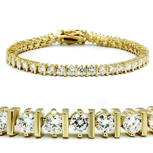 47205 - Gold Brass Bracelet with AAA Grade CZ  in Clear-0