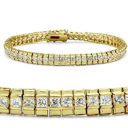 47303 - Gold Brass Bracelet with AAA Grade CZ  in Clear-0