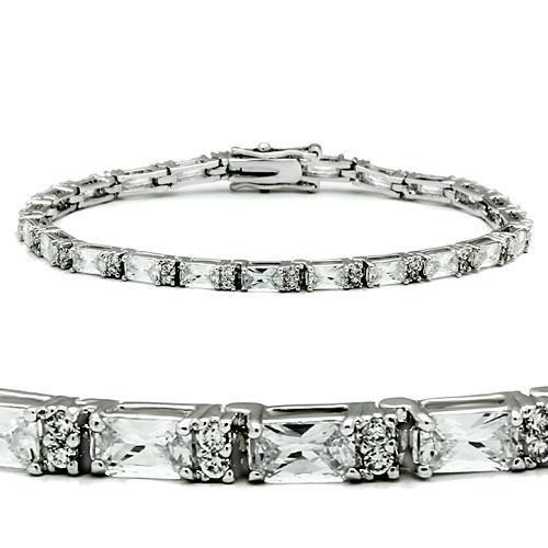 47401 - Rhodium Brass Bracelet with AAA Grade CZ  in Clear-0
