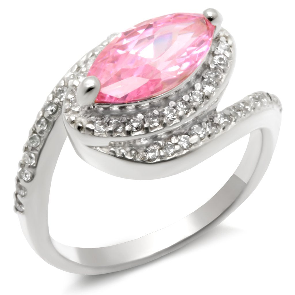49509 - High-Polished 925 Sterling Silver Ring with AAA Grade CZ  in Rose-0