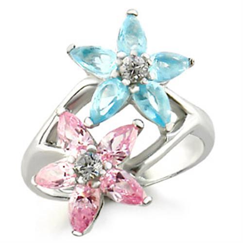 49811 - High-Polished 925 Sterling Silver Ring with AAA Grade CZ  in Multi Color-0