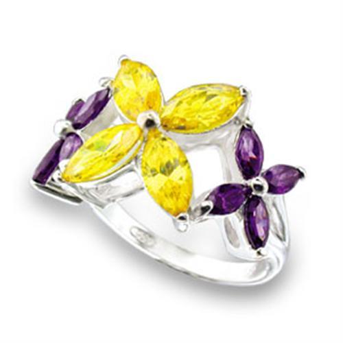 49816 - High-Polished 925 Sterling Silver Ring with AAA Grade CZ  in Multi Color-0