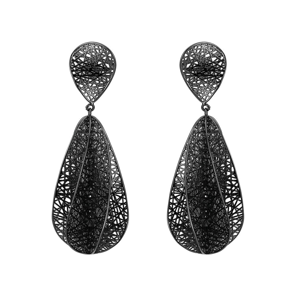 4W003 - Earring, Brass, TIN Cobalt Black Plated  , No Stone-0