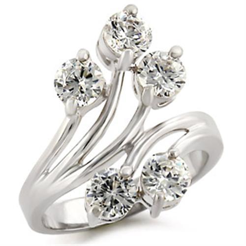 50113 - High-Polished 925 Sterling Silver Ring with AAA Grade CZ  in Clear-0