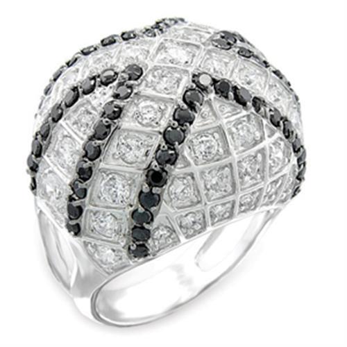50518 - Rhodium + Ruthenium 925 Sterling Silver Ring with AAA Grade CZ  in Jet-0