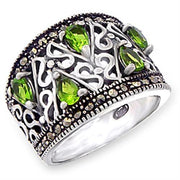51411 - Antique Tone 925 Sterling Silver Ring with Synthetic Spinel in Peridot-0