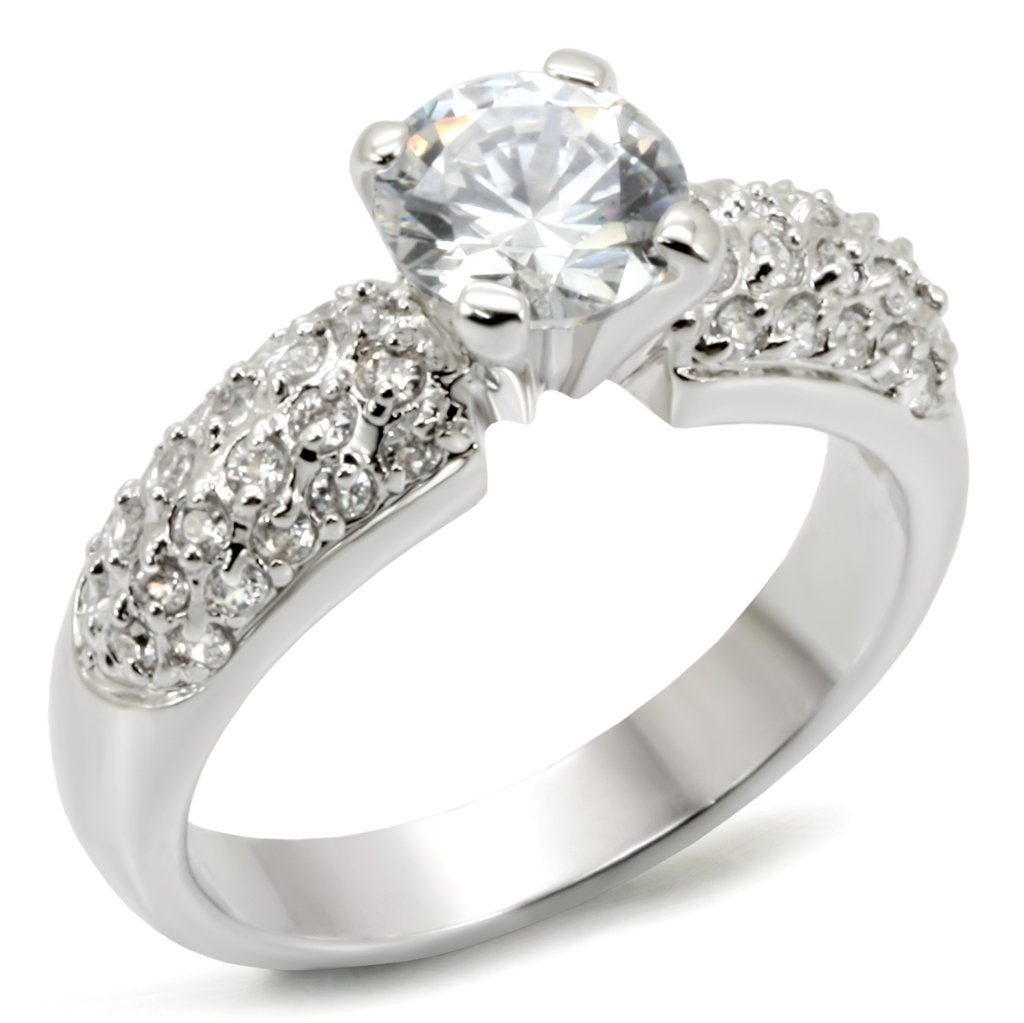 54908 - Rhodium Brass Ring with AAA Grade CZ  in Clear-0