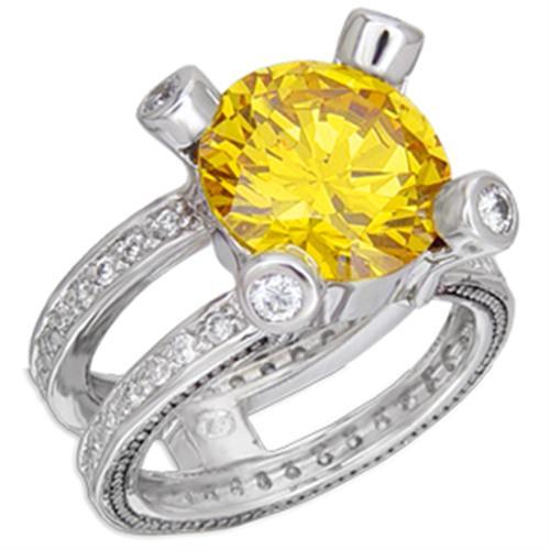 54909 - Rhodium + Ruthenium Brass Ring with AAA Grade CZ  in Topaz-0