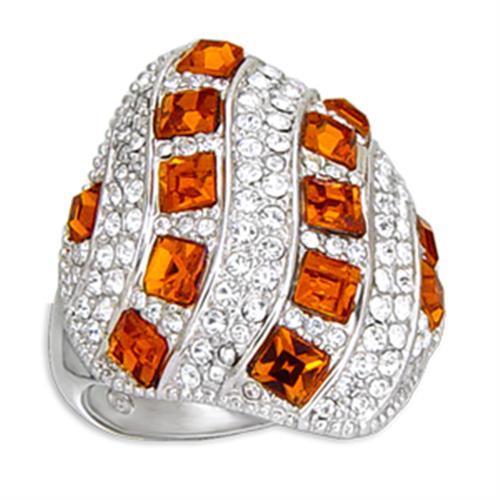 55307 - Rhodium Brass Ring with Top Grade Crystal  in Topaz-0