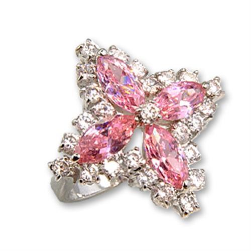 56503 - Rhodium Brass Ring with AAA Grade CZ  in Rose-0