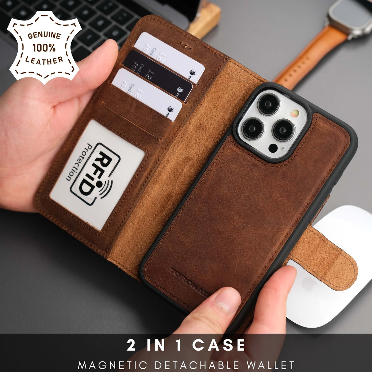 Casper Leather iPhone 15 Pro Max Wallet Case | Detachable MagSafe Compatible RFID Protection-1