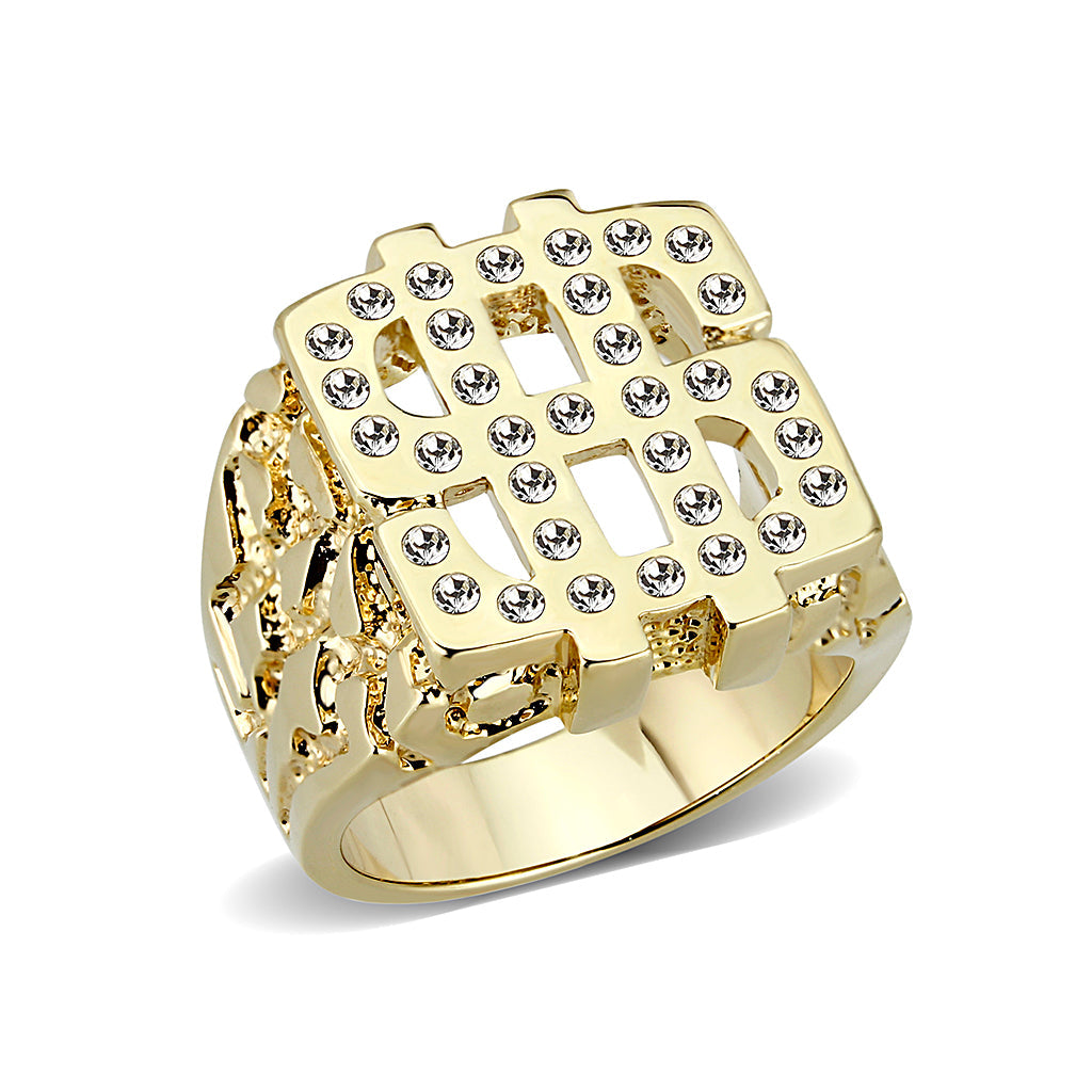 LO5M018-  Brass Ring with Top Grade Crystal  in Clear Gold Plated-0