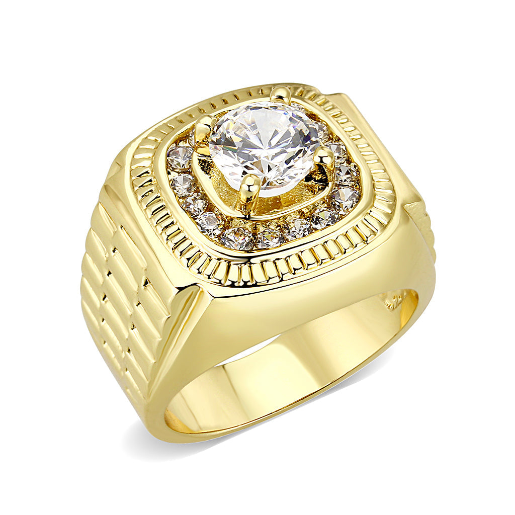 LO5M020-  Brass Ring with  CZ  in Clear Gold Plated-0