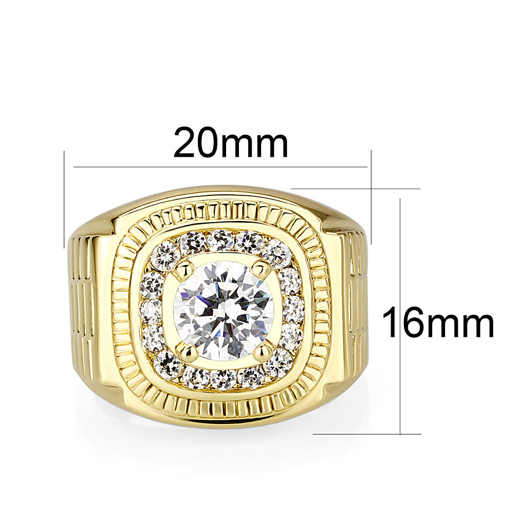 LO5M020-  Brass Ring with  CZ  in Clear Gold Plated-1