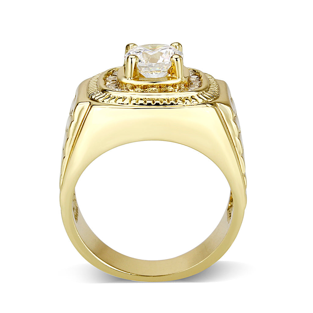 LO5M020-  Brass Ring with  CZ  in Clear Gold Plated-2
