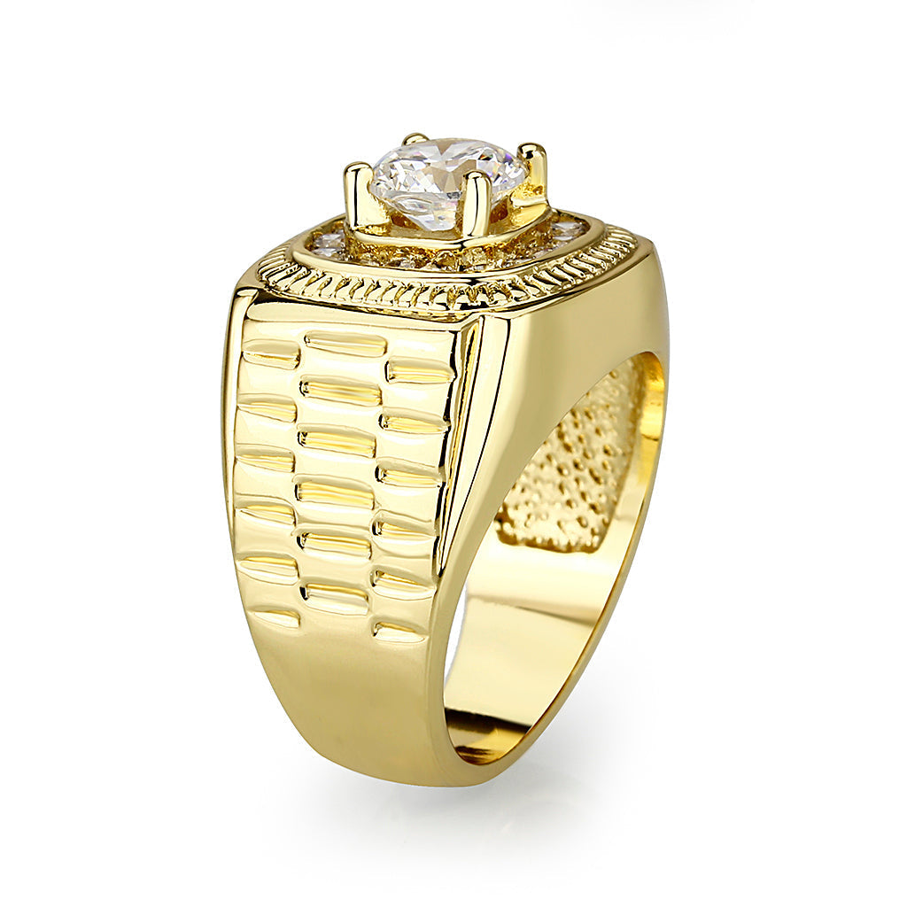 LO5M020-  Brass Ring with  CZ  in Clear Gold Plated-3