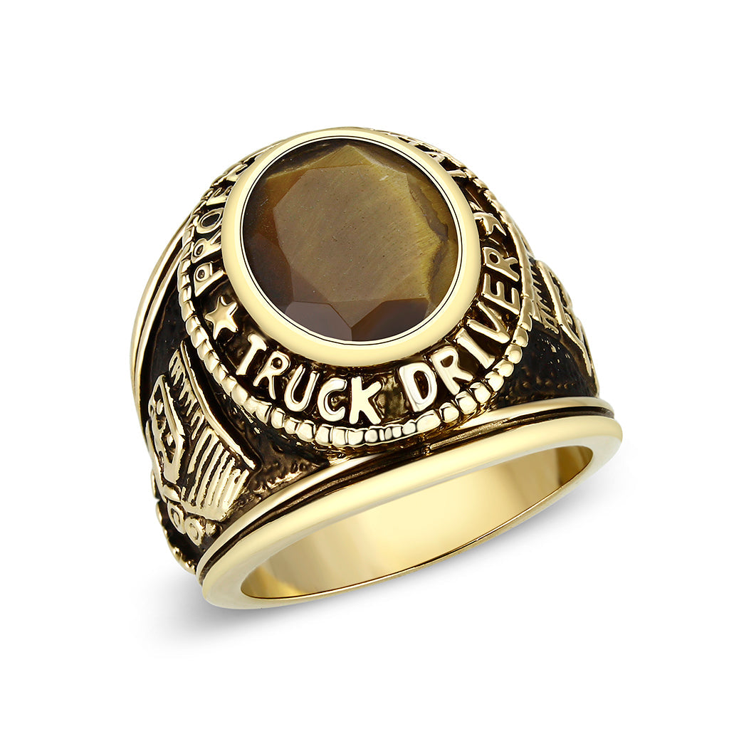 LO5M021 -Ion Gold Plated  Brass Ring with Tiger Eye Stone-0