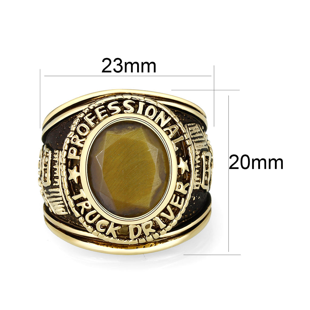 LO5M021 -Ion Gold Plated  Brass Ring with Tiger Eye Stone-1