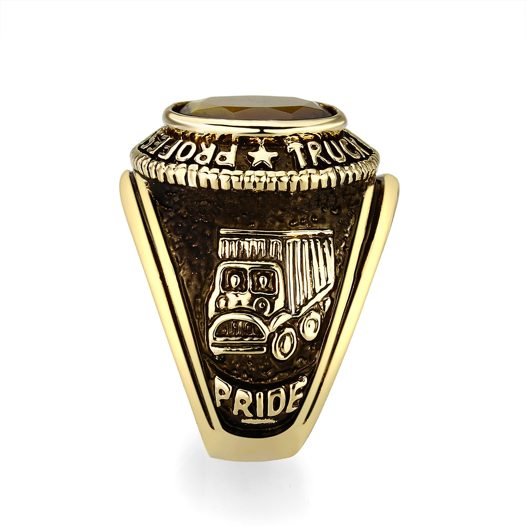 LO5M021 -Ion Gold Plated  Brass Ring with Tiger Eye Stone-3