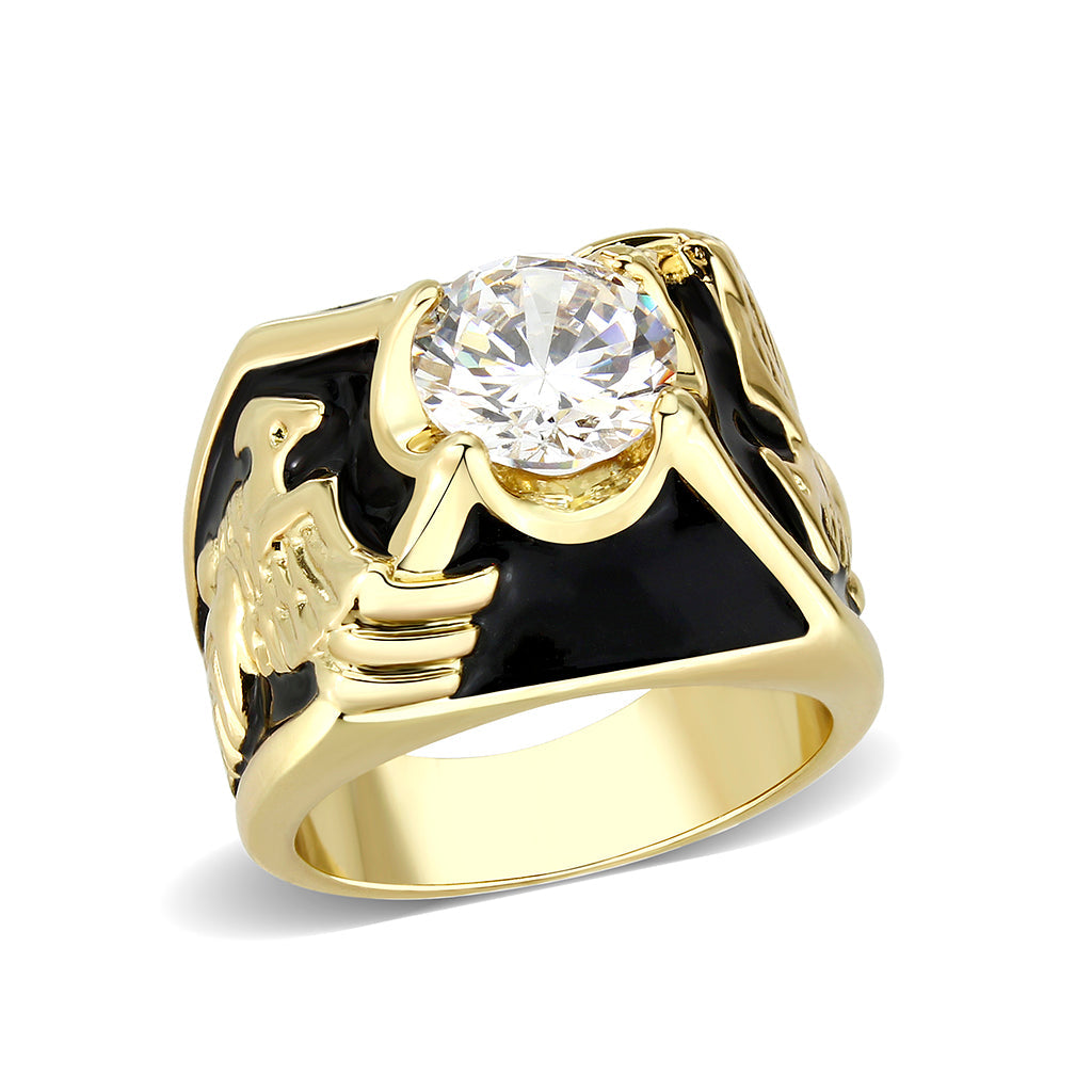 LO5M024 -Ion Gold Plated  Brass Ring with Clear CZ Stone-0