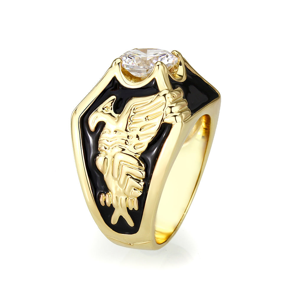 LO5M024 -Ion Gold Plated  Brass Ring with Clear CZ Stone-3