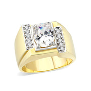 LO5M027-Ion Gold  Plated  Brass Ring with Clear CZ-0
