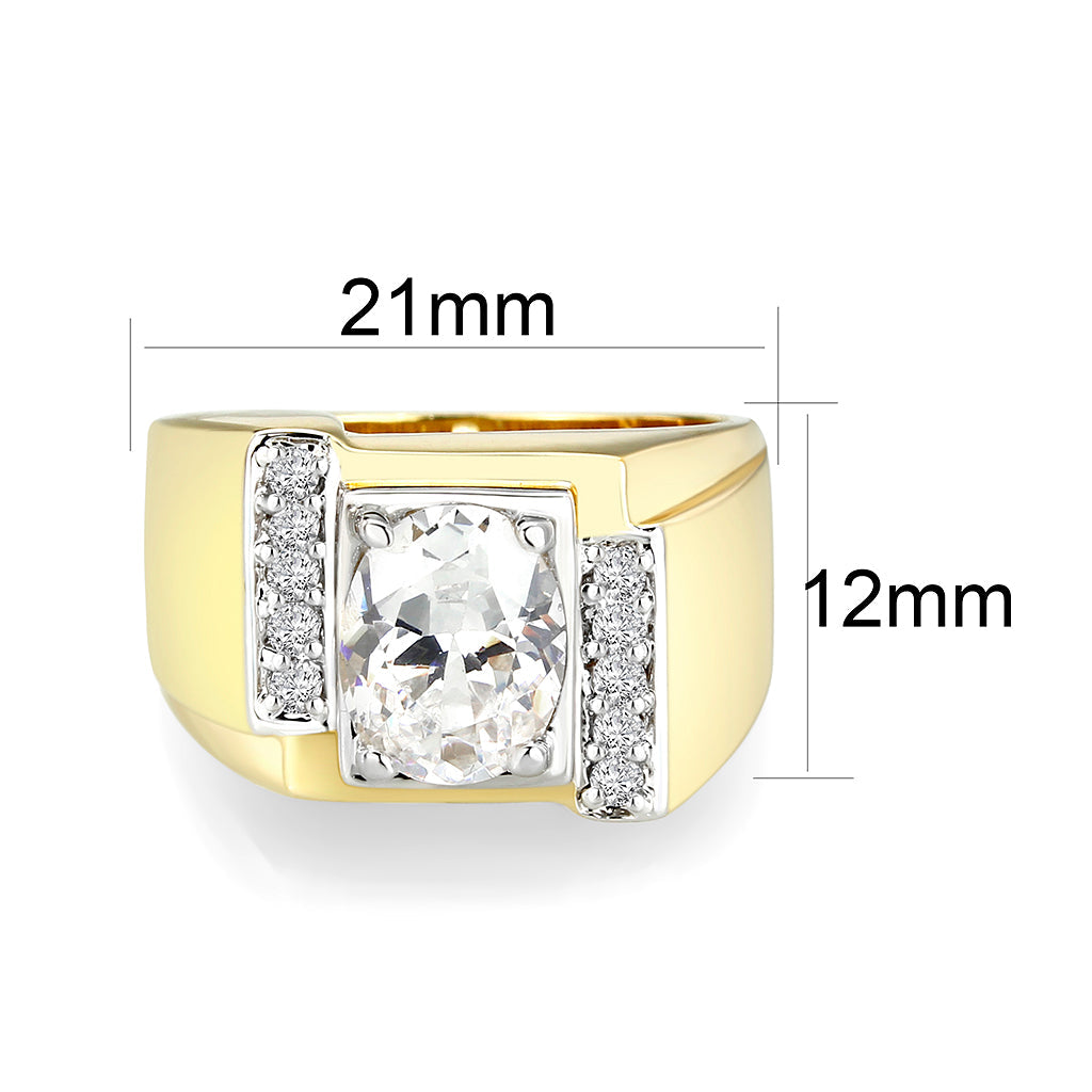 LO5M027-Ion Gold  Plated  Brass Ring with Clear CZ-1