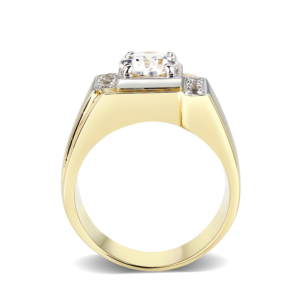 LO5M027-Ion Gold  Plated  Brass Ring with Clear CZ-2