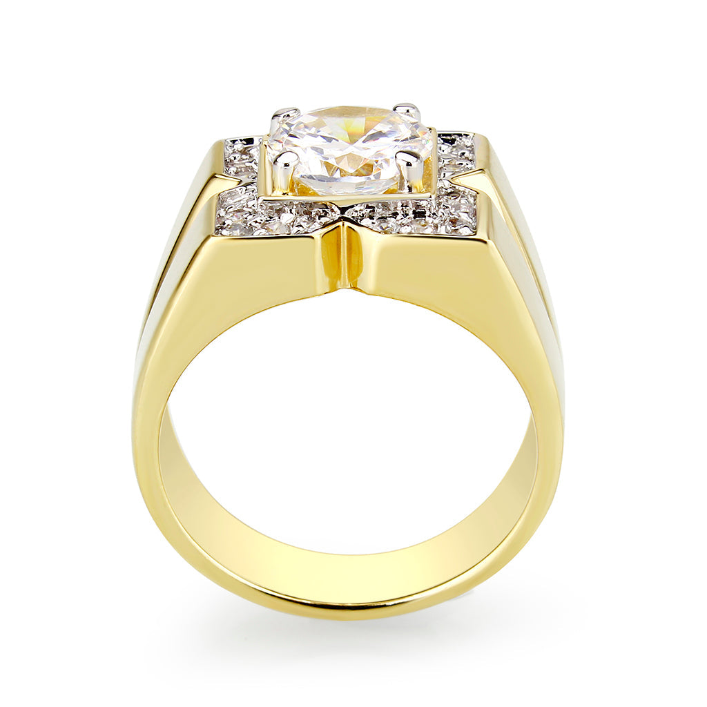 LO5M032-Ion Gold  Plated  Brass Ring with  Clear CZ-2