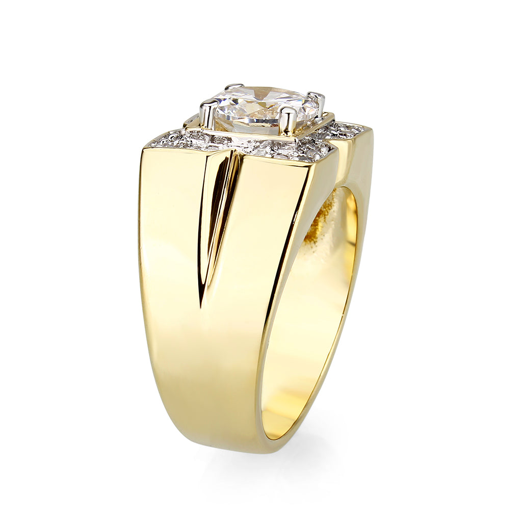 LO5M032-Ion Gold  Plated  Brass Ring with  Clear CZ-3