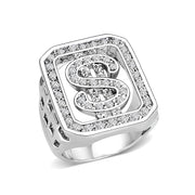 LO5M034-Rhodium Plated  Brass Ring with  Synthetic Glass Clear-0